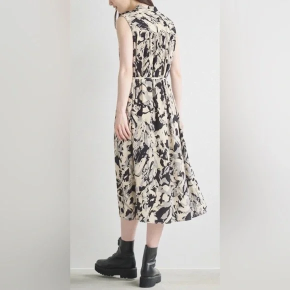LOUNIE Japan Abstract Print Midi Dress - Size 36 (US S) - Tie Waist & Pockets - Picture 2 of 12